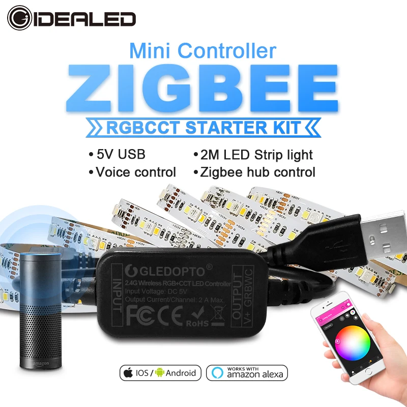 Умный zigbee контроллер RGBWW mini Smart 5 В usb rgb+ cct компьютерный ТВ светодиодный свет с zigbee hub echo
