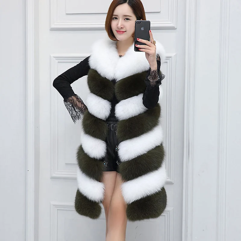 Женский Длинный жилет из искусственного меха комбинированный контрастных