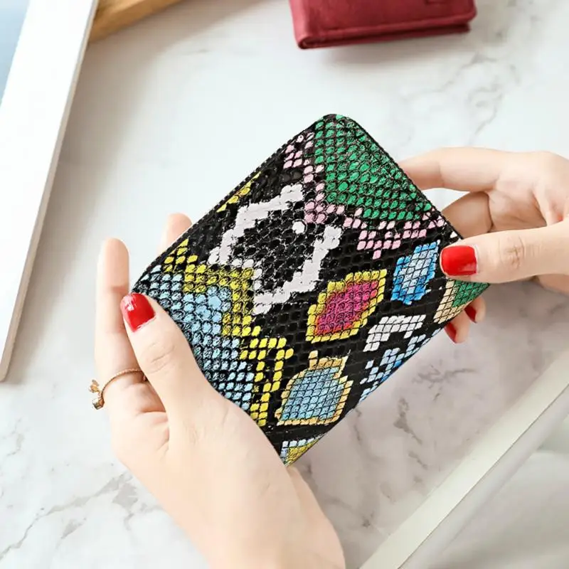 Европейский женский клатч короткий кошелек змеиный принт из искусственной кожи