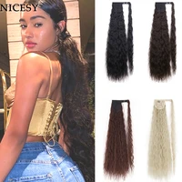 nicesy synthetic hairpiece corn wavy long curly ponytail hair extensions black brown white high temperature resistant hair