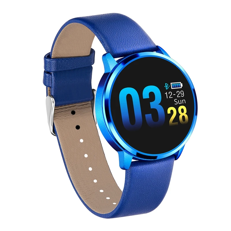 leather strap blue Q8 Смарт-часы фитнес-трекер для мужчин и женщин новые модные Смарт-часы монитор сердечного ритма и артериального давления для Android iPhone iOS - Цвет: leather strap blue