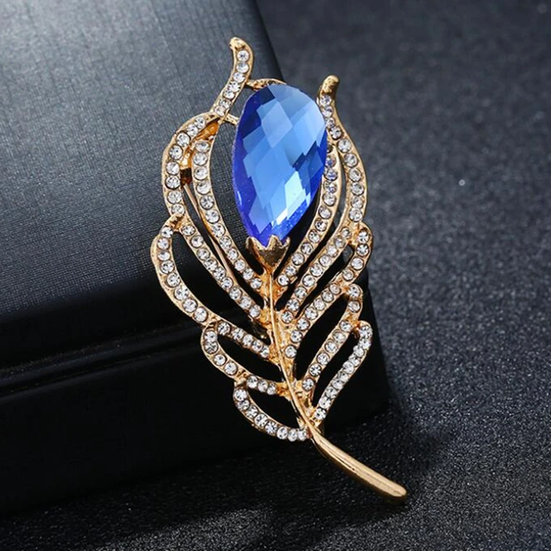 Fashion Female Male Elegant Flash Crystal Feathers Casual Brooch For Women Party Wedding Exquisite Gift Coat Accessories | Украшения и