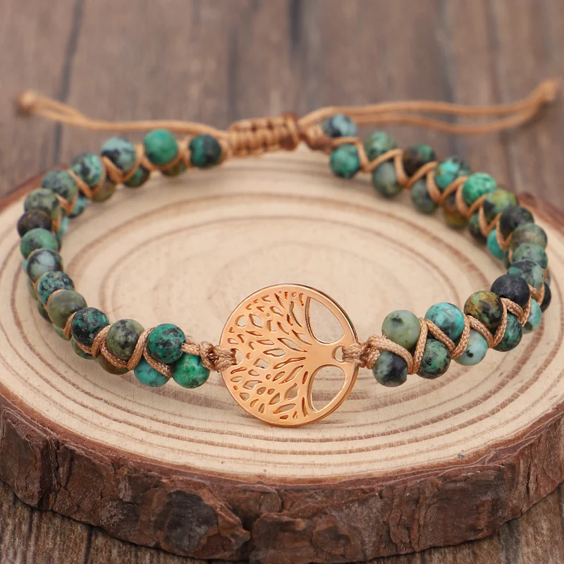 

Tree Charm Bracelets for women Handmade String Wrap Bracelet & Bangle African Japser Braided Friendship Bracelet Men
