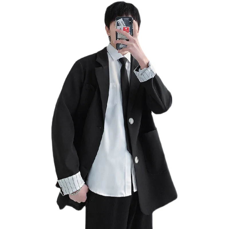 INS Style Men Male Loose Casual Handsome Spring Autumn Thin Suit DK School Uniform Clothes Outwear Top Black White | Мужская одежда