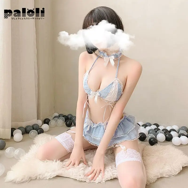 Женское Эротическое платье бикини Paloli Kawaii голубое и белое для школьниц