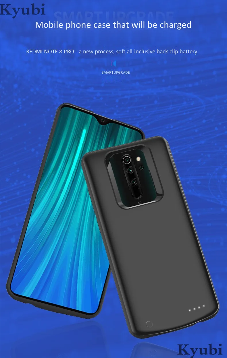 6500 мАч Внешний аккумулятор зарядное устройство чехол для Xiaomi Redmi Note 8 pro портативная беспроводная зарядка для Xiaomi Redmi Note 8 pro 2 в 1