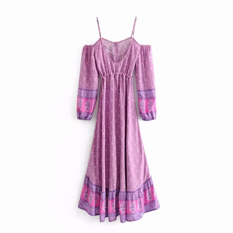 Женское платье в богемном стиле винтажное пляжное макси из вискозы бохо с