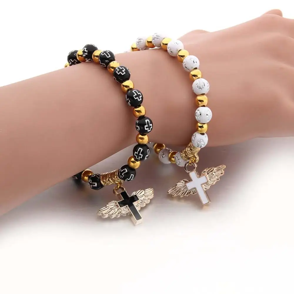 

12 PCS Angel Wing Cross Bracelet Favor for Boy and Girl Baptism Favor Christening Favor Handmade Acrylic Beads Bracelet