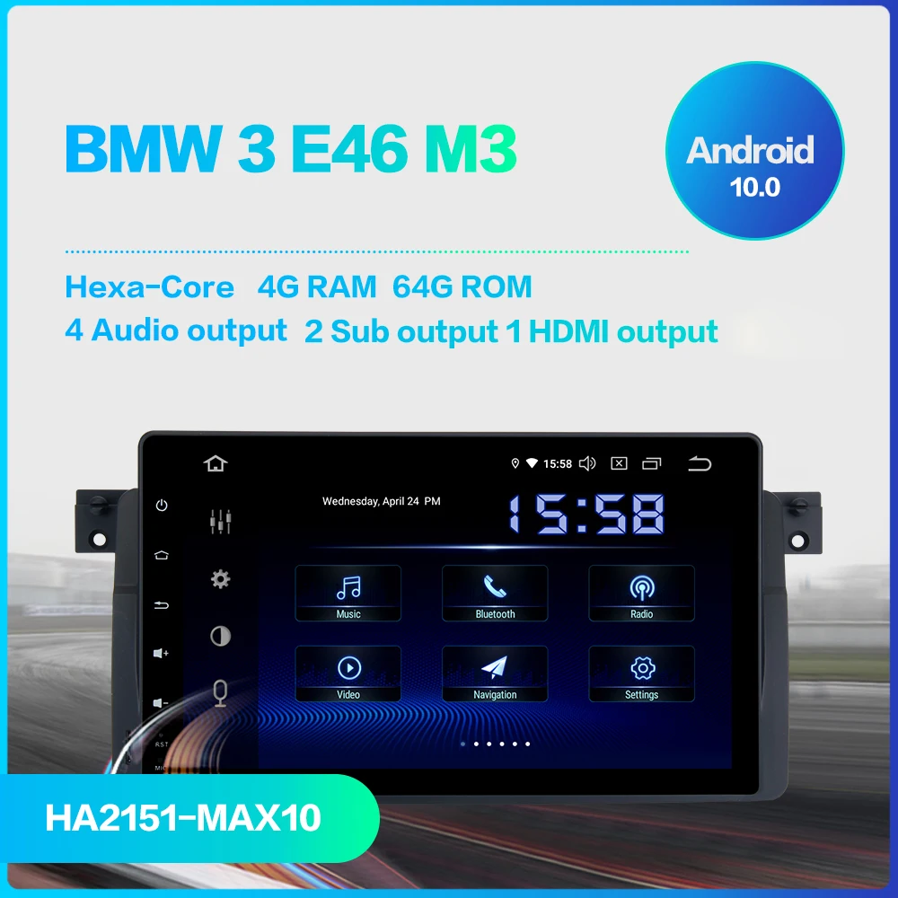 Автомагнитола на Android 10 для BMW E46 M3 318i 320i 325i мультимедиа 2001 2002 2003 с сенсорным