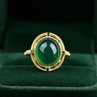 genuine natural green chalcedony ring give gifts to ladies gift 925 sterling silver adjustable ring jewelry aaaaa