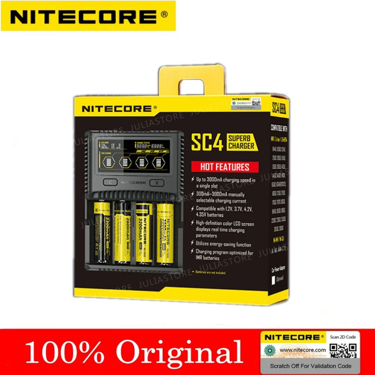 Оригинальное зарядное устройство NITECORE SC4 с более быстрой зарядкой 4 слота 6 А