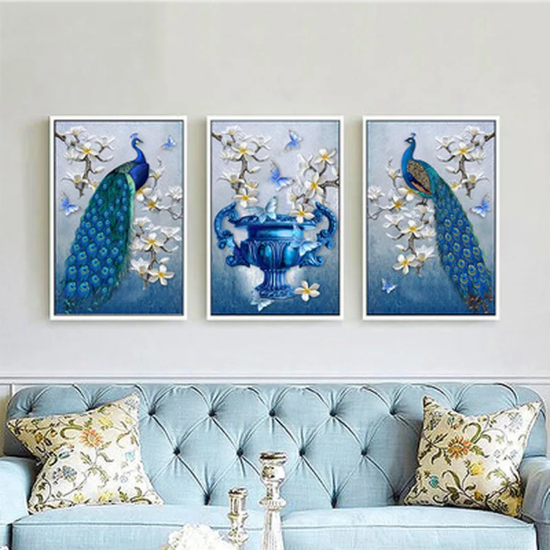 DIY 5D алмазная вышивка Европейский Павлин ваза тройная живопись крестом стразы