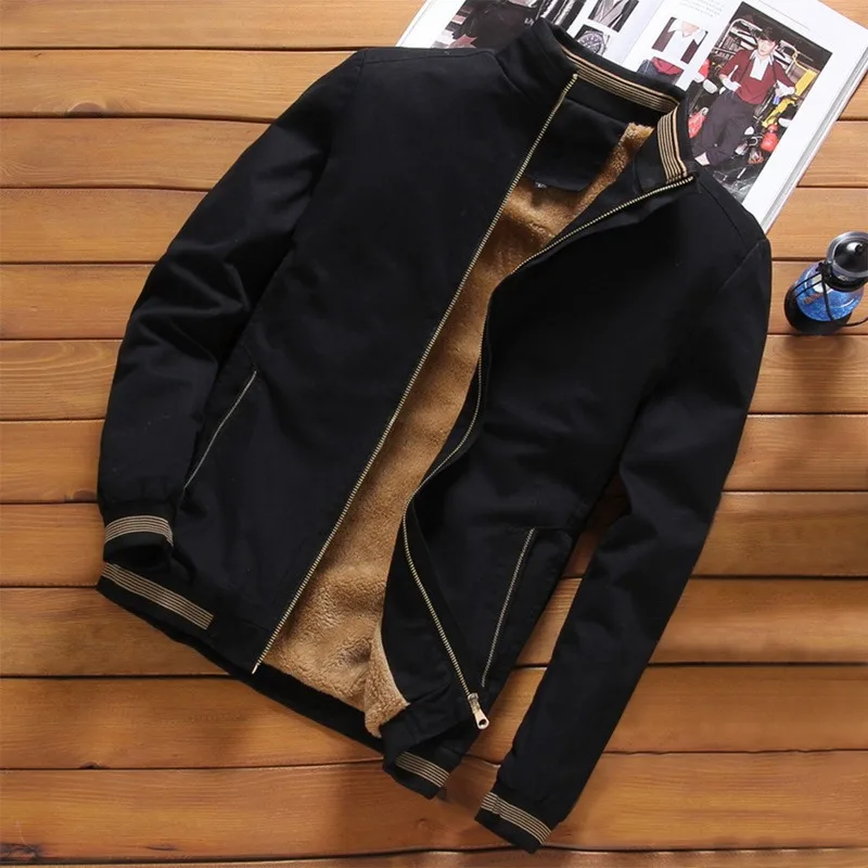 

Puimentiua Fleece Thick Warm Jacket Mens 2021 Autumn Winter Mens Warm Bomber Jackets Casual Coats Tops Male Outerwear M-5XL