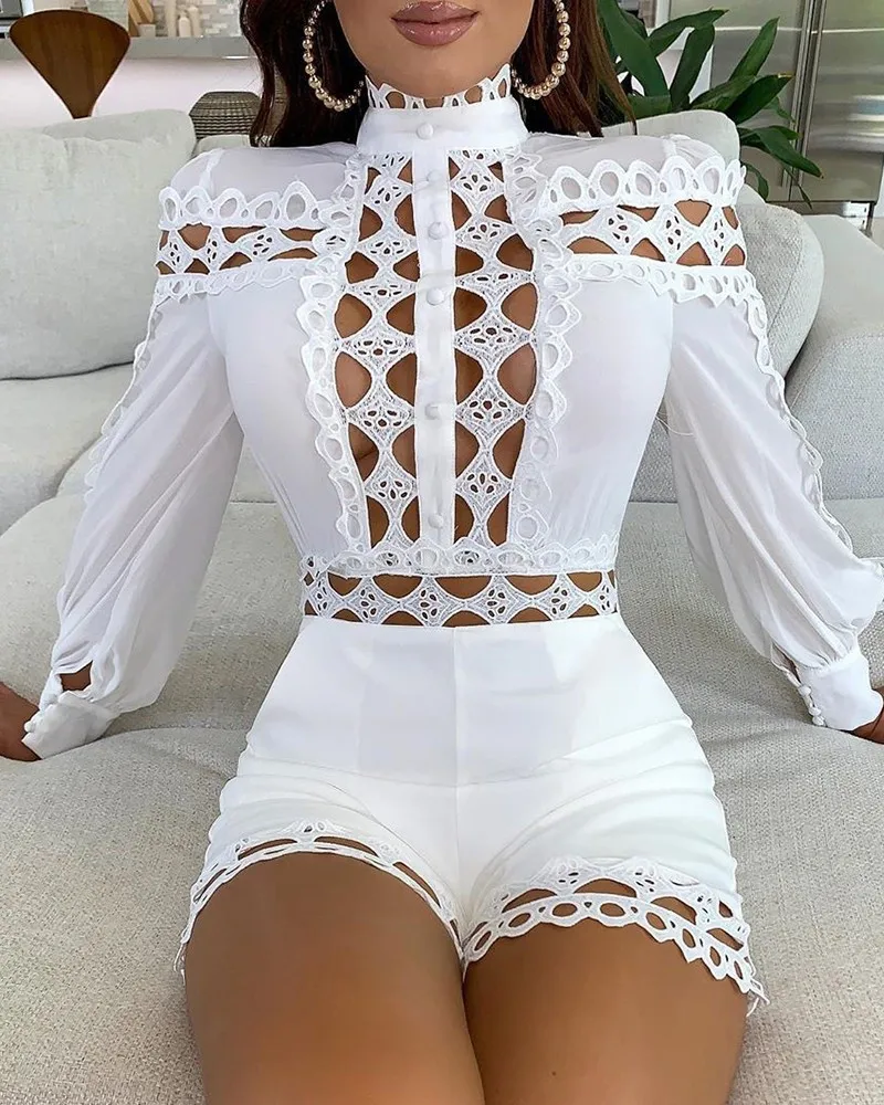 

Imcute Sexy Party Jumpsuit Women Summer Autumn Long Sleeve Hollow Out Nightclub Overall Skinny Playsuits Macacao Feminino