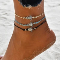 summer beach turtle shaped charm womens anklet womens leather rope anklet bracelet womens sandals leg accessories