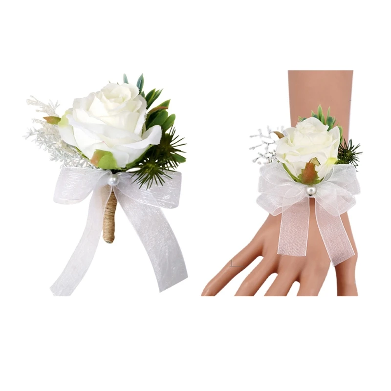 

Бутоньерка мужская с булавками, браслет женский для свадебной церемонии, юбилея, торжественного уживечерние