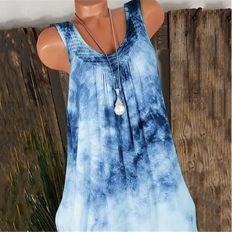 

Women's Gradient Dress Summer Casual Sleeveless Dress Round Neck Loose Plus Size Loose Waist Comfortable Breathable Women Dress