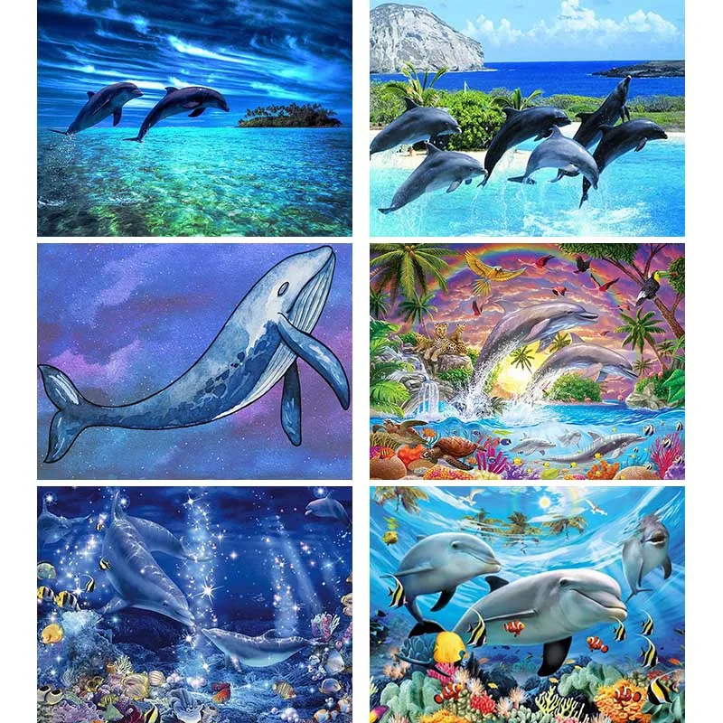 

Алмазная живопись с животными, набор с дельфинами, 5D, вышивка «сделай сам», Приморский Пейзаж, ремесла, мозаика, 3D круглые алмазы, декор для к...