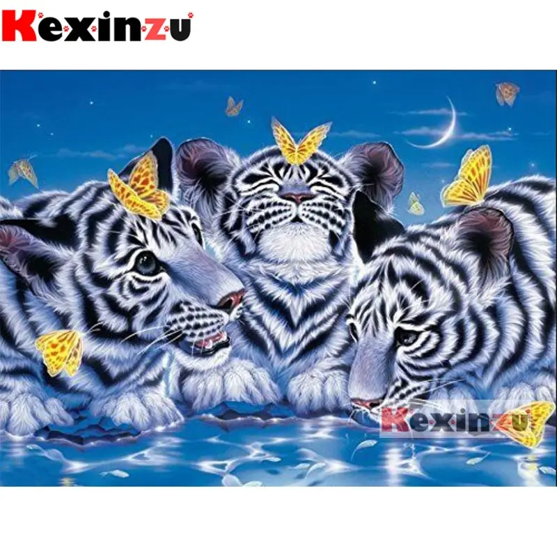 Алмазная 5D картина Белый Тигр сделай сам с квадратными/круглыми стразами ручная