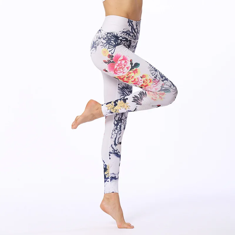 Women's fitness yoga pants slim high waist exercise leggings gym stretch romantic print pantyhose running belly control speed dr