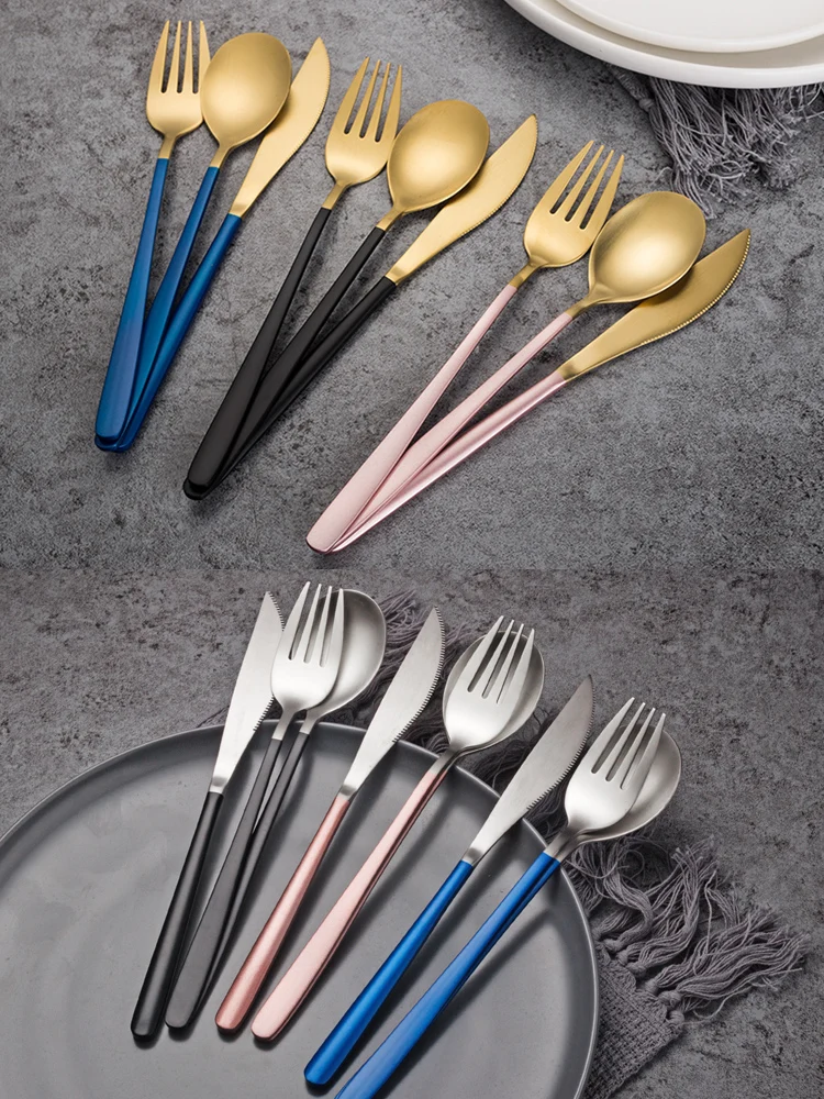 24 шт. нож для стейка и набор вилок столовые приборы Роскошная ложка из розового