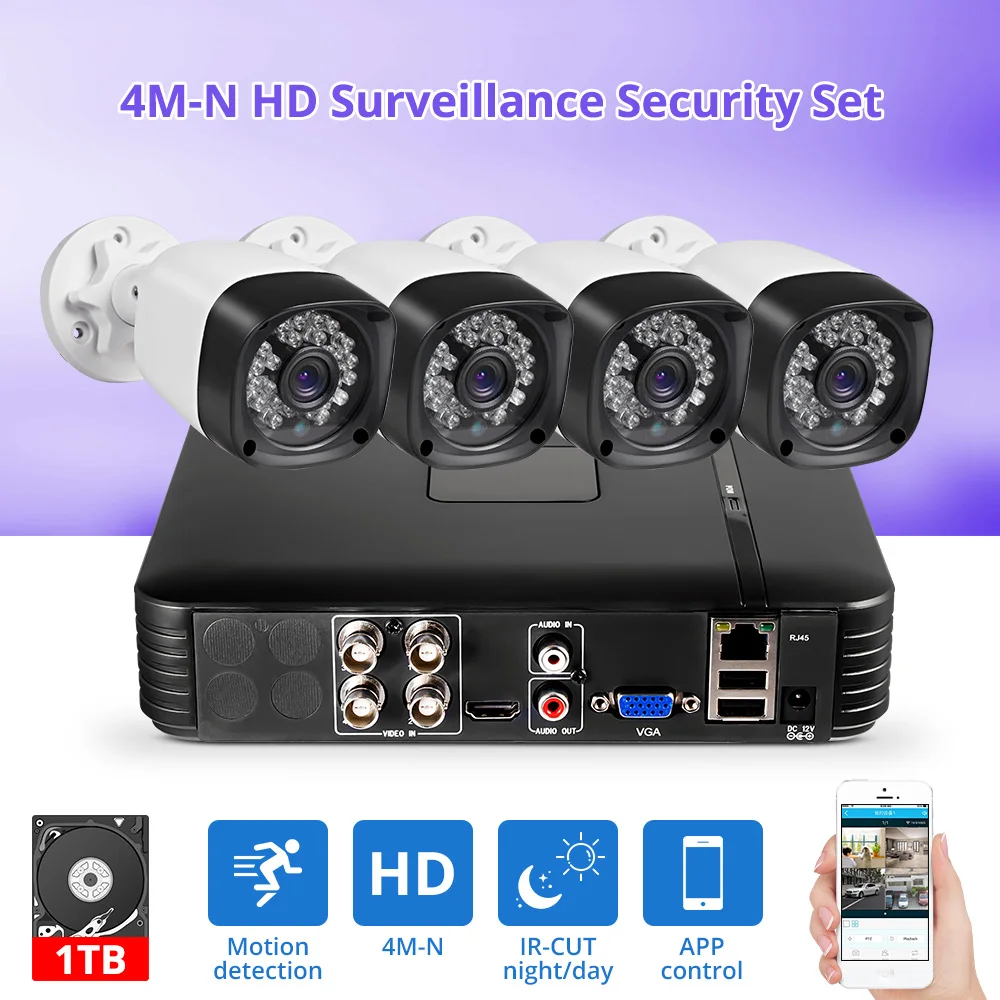Fuers обновление 4 шт. HD 4M-N 4CH AHD DVR CCTV камера система безопасности комплект уличная камера система видеонаблюдения ночное видение P2P