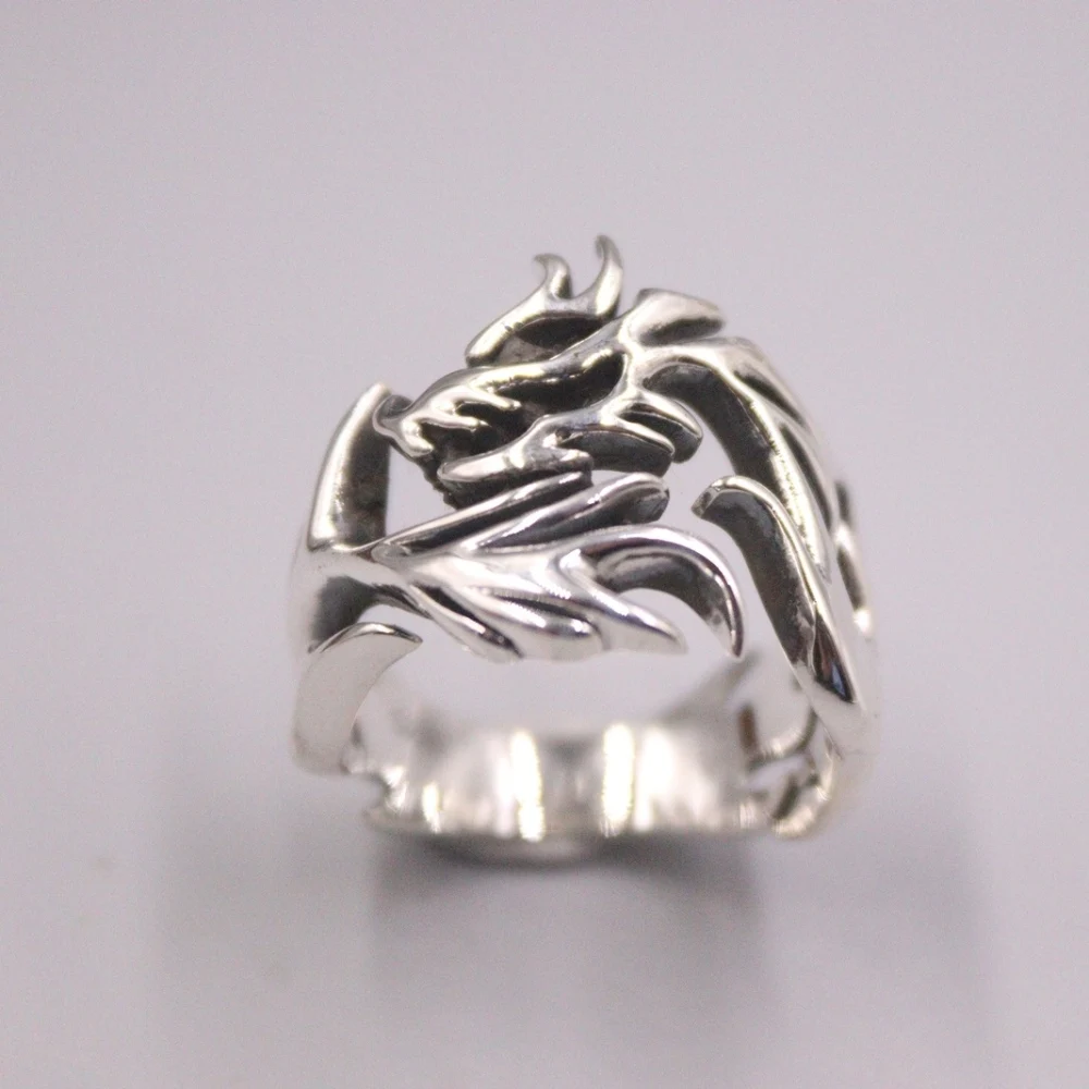 

S925 Sterling Silver Ring Women Men Luck Hollow Dragon Ring 19mmW Open Size / Best Gift