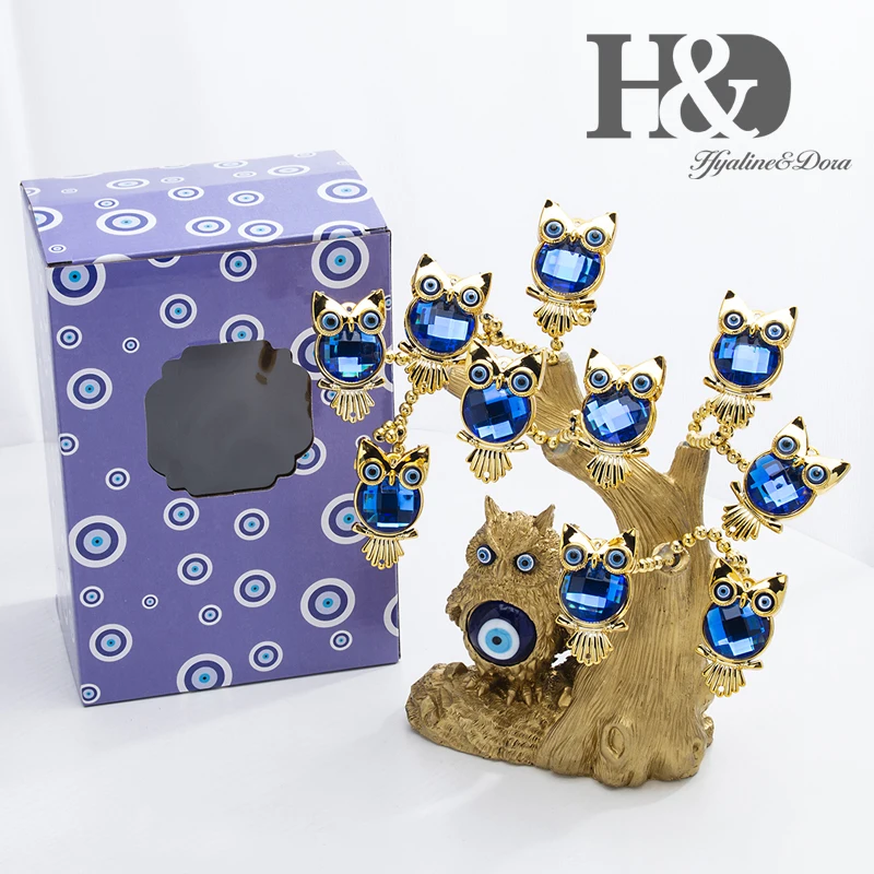 H& D голубое сглаза дерево для защиты Золотая Сова Форма Дерево фэншуй украшение для дома подарок на удачу образец Рождественский подарок Смола