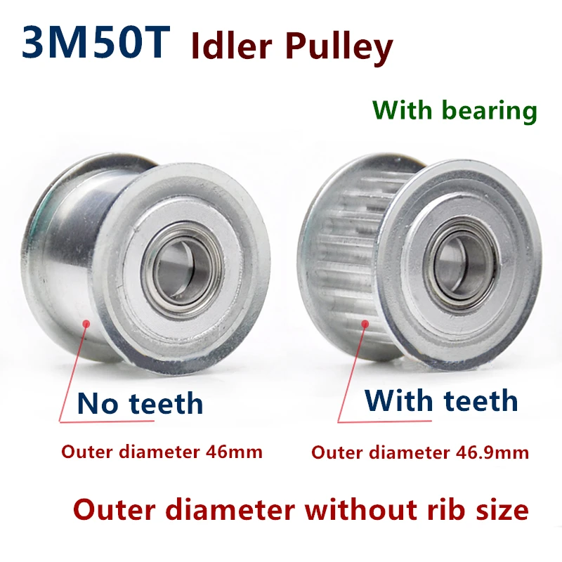 

50 Teeth 3M Idler Pulley Tensioner Wheel Bore 5/6/7/8/10/12/15mm with Bearing Guide 3M synchronous Gear HTD3M 50teeth 50T