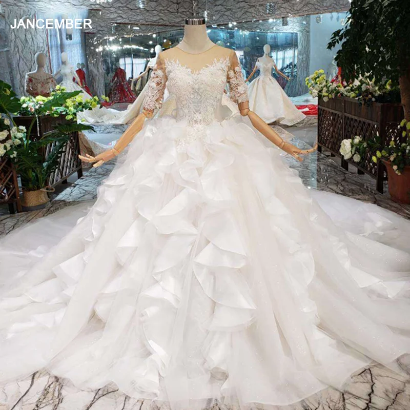 Свадебные платья с оборками LS20097 роскошное блестящее платье коротким рукавом и