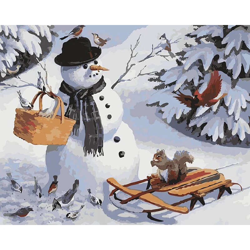 

Oil Picture By Number Snowman Winter DIY Craft Kits For Adults Acrylic Paint HandPainted Color Drawing By Number Home Decoration