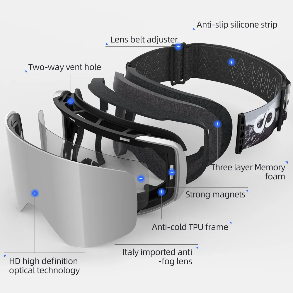 Профессиональные зимние лыжные очки COPOZZ магнитные Быстросменные двухслойные