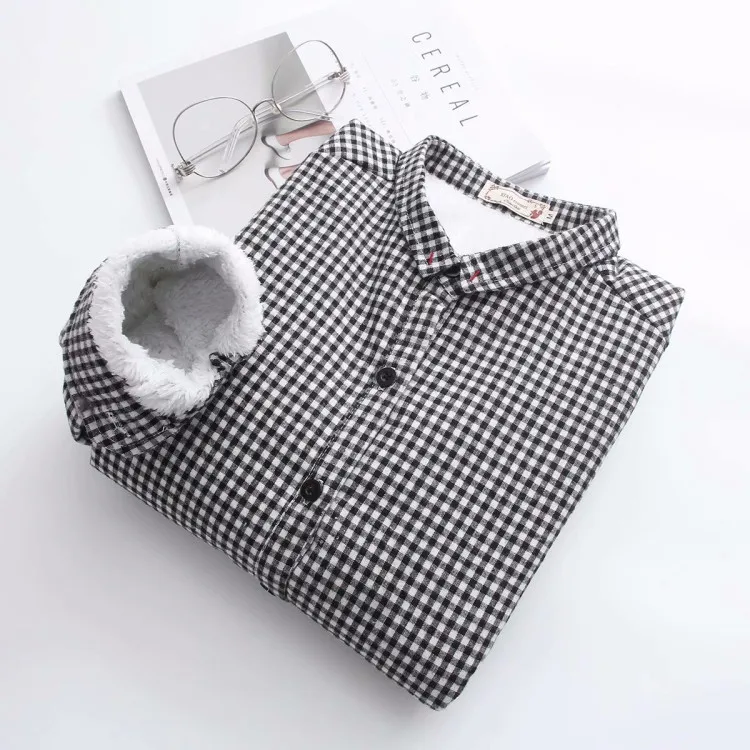 

2020 Plaid Brushed Shirt Women's Long-Sleeved Warm Winter Thick Shirt Students vintage korean fashion clothing blouse