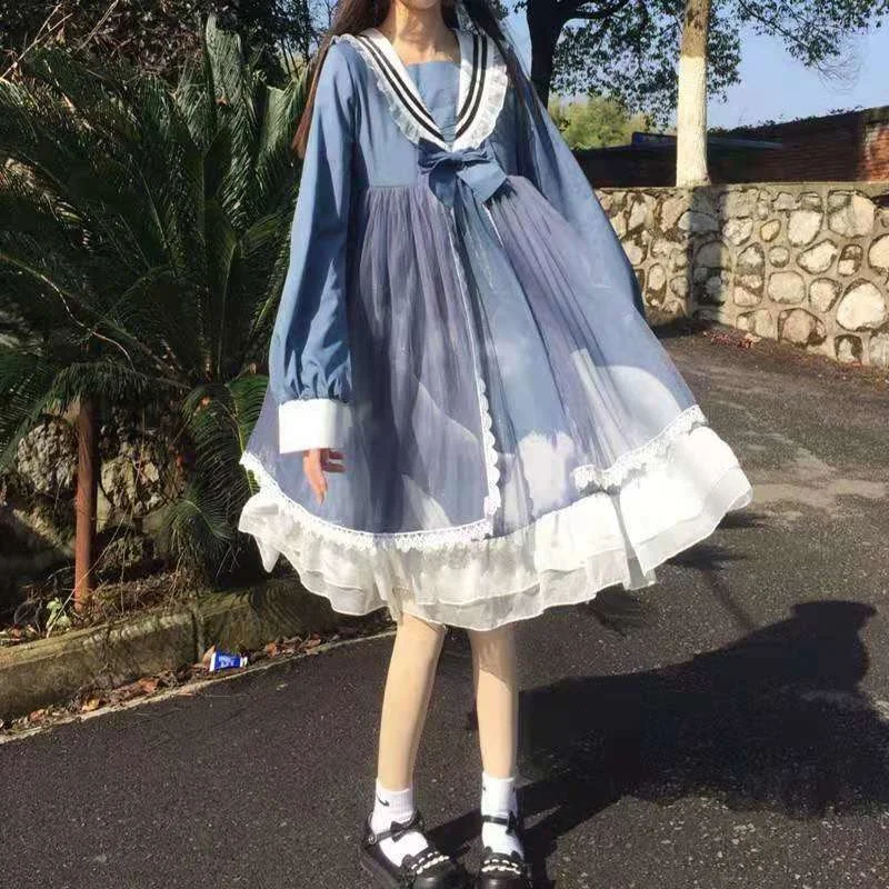 

Платье в японском стиле сладкой Лолиты для женщин, милое празднивечерние платье в викторианском стиле, с длинным рукавом, кружевное готичес...