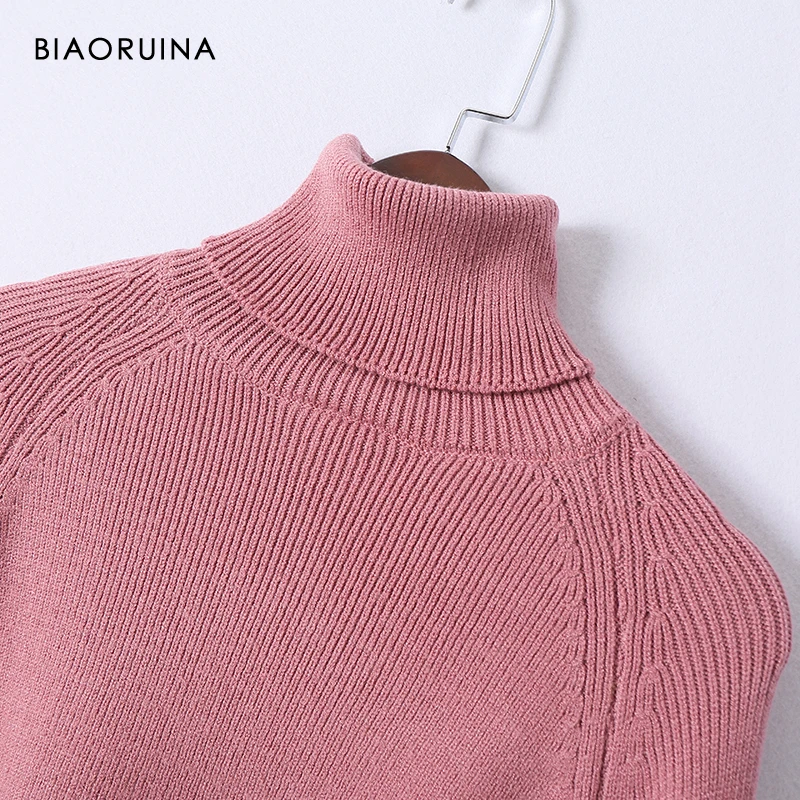 BIAORUINA женский корейский стиль однотонный свободный водолазка свитер с бантом