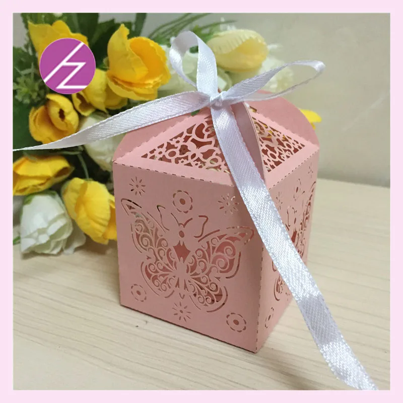 100 шт. изысканные шоколадные жемчужные коробки с бабочкой и кружевной лентой для