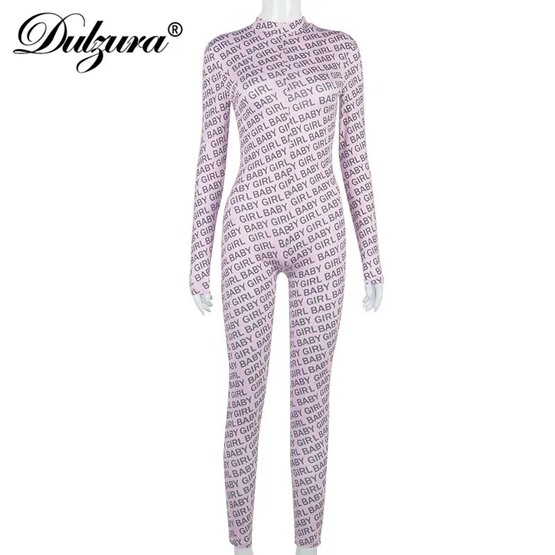

Dulzura Letter Print Women Jumpsuit Long Sleeve Zipper Skinny Stretch Bodycon Sexy Streetwear 2020 Autumn Winter Fitness Sporty
