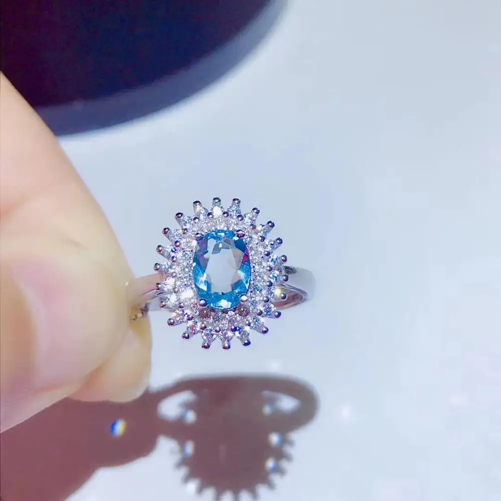 Natural light blue Aquamarine Ring S925 Silver Gemstone Fashion grace round Diana Women girl party gift Jewelry | Украшения и