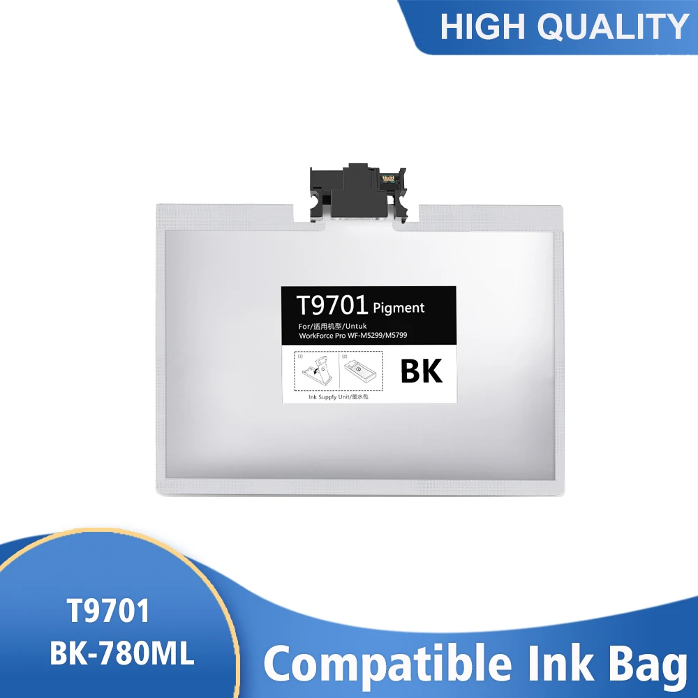 

T9701 BK 780ML Ink Cartridge With Pigment Ink And Chip For Epson WorkForce Pro WF-M5299/M5799 printer