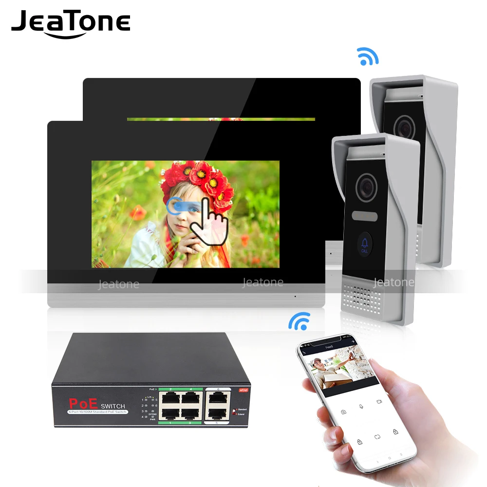 

Jeatone сенсорный экран беспроводной WIFI видео домофон видео дверной звонок вилла система контроля доступа Обнаружение движения от 2 до 2