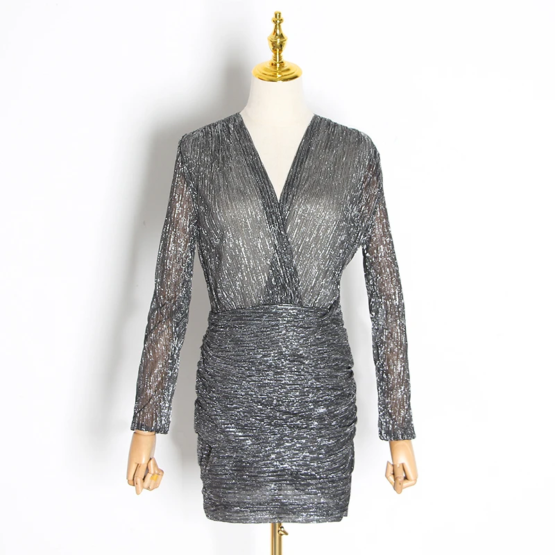 TWOTWINSTYLE/корейское женское платье с v-образным вырезом длинным рукавом и высокой