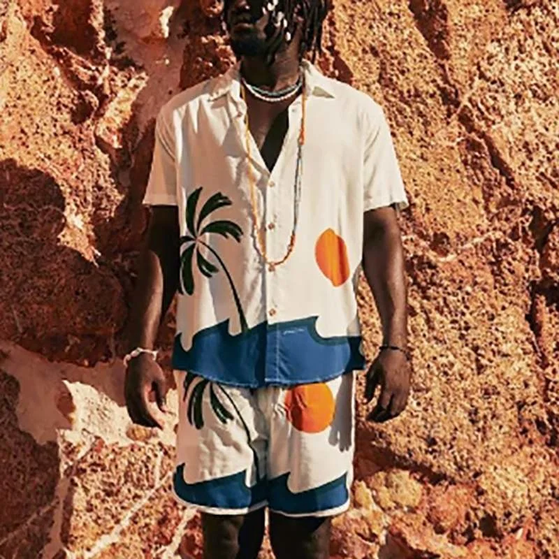Мужской пляжный комплект из 2 предметов рубашка с отложным воротником и