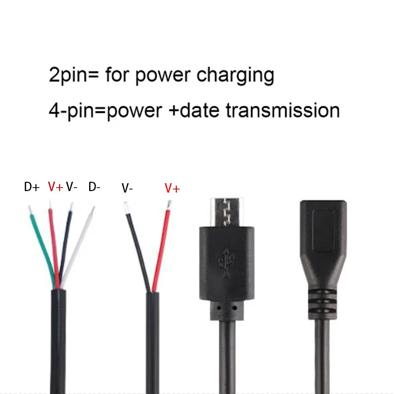 5 Types Wire Micro USB 2.0 Type-C AUX Mono Connector Power Supply Extension Cable Charger Male to Female 2-pin 4-pin Data Line |