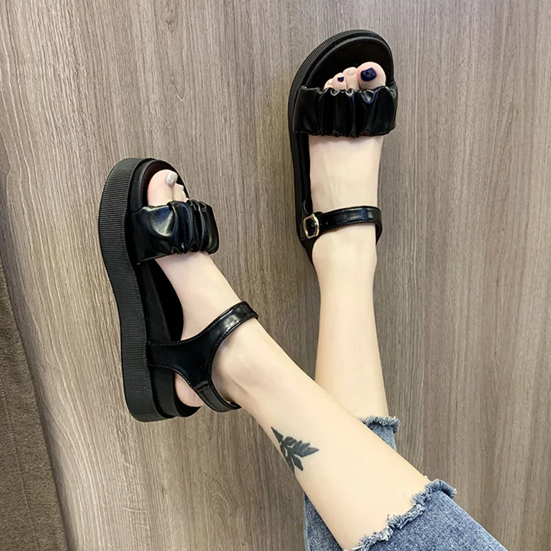 

Increasing Height 2021 Summer Roman Sandals Low-Heeled Shoes With Strap Suit Female Beige All-Match Gladiator Low-heeled Comfort
