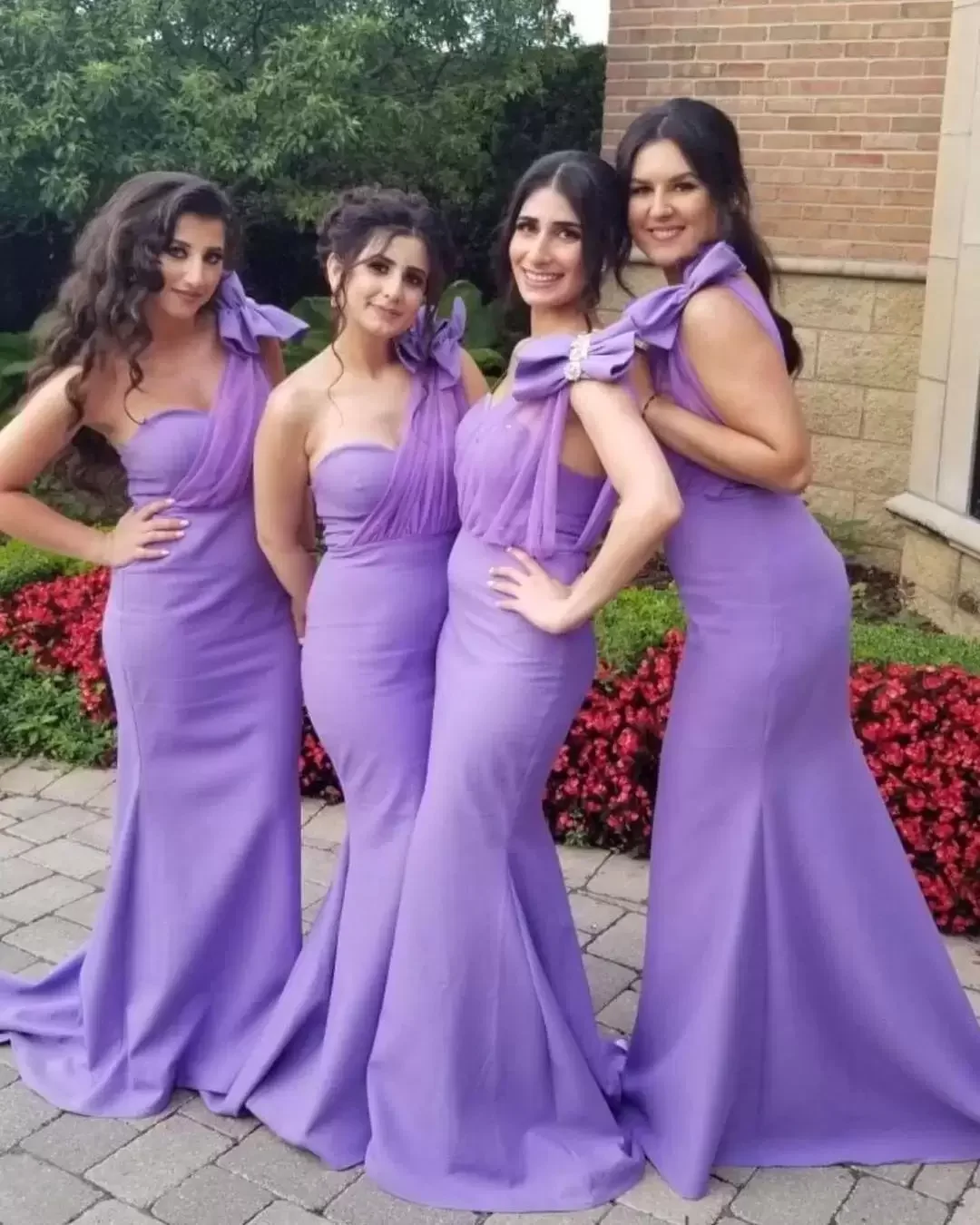 Mermaid Bridesmaid Dress Long Dresses Purple One Shoulder Satin Sweep Train Wedding Guest Maid Of Ho