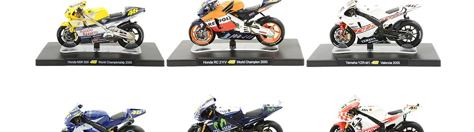 Модель мотоцикла из 1:18 сплава, игрушечный моторный велосипед № 46, Чемпионат мира по мотокроссу, Внедорожный гоночный автомобиль, игрушки для детской коллекции