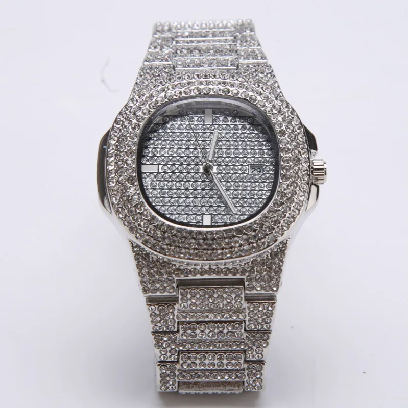 Роскошные мужские часы и ожерелье золотого серебряного цвета комплект из