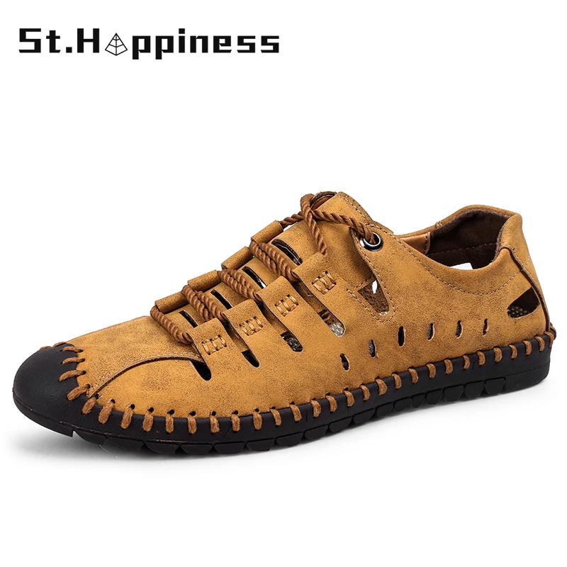 

2021 Summer New Men Sandals Fashion Leather Beach Sandals Outdoor Lightweight Non-Slip Roman Sandals Brand Wading Shoes Big Size