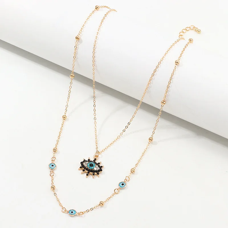 

Hot Vintage Fashion Accessory Evil Eye Pendant Necklace Clavicle Chain Statement Long Necklace Women Inlaid Zircon Fine Jewelry