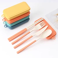 4pcs chopsticks spoon cutlery portable japanese folding travel cutlery set child